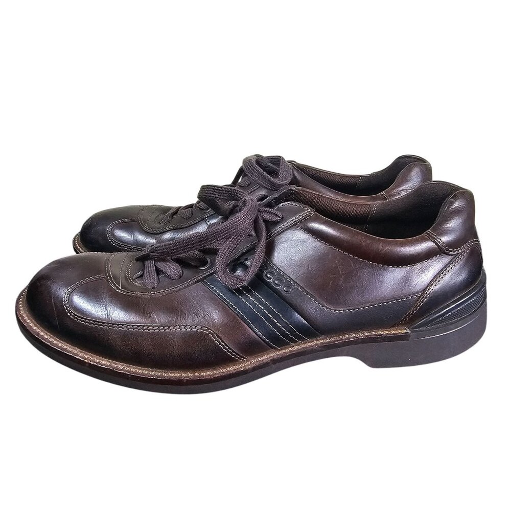 Ecco Lace Up Leather Sneakers US 10 EU 43 Brown & Black Preppy Casual Comfort